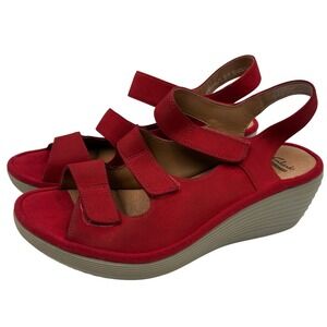 Clarks Collection Red Nubuck Wedge Sandals Women's 10 M Reedly Juno Slingback